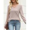 image:imageANRABESS Womens V Neck Sweaters 2025 Fall Long Sleeve Shirts Lightweight Ribbed Knit Basic Casual Office Work Tunic TopsLight Apricot