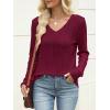 image:imageANRABESS Womens V Neck Sweaters 2025 Fall Long Sleeve Shirts Lightweight Ribbed Knit Basic Casual Office Work Tunic TopsRed
