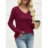 image:imageANRABESS Womens V Neck Sweaters 2025 Fall Long Sleeve Shirts Lightweight Ribbed Knit Basic Casual Office Work Tunic TopsRed