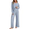 image:imageANRABESS Women 2 Piece Lounge Pajamas Sets Casual Ribbed Knit Long Sleeve Top Pants Matching Set 2025 Fall Outfits ClothesBlue