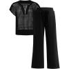 image:imageANRABESS Womens 2 Piece Outfits Crochet Knit Half Zip Sweater Top Wide Leg Pants Summer Lounge Matching Sets Travel ClothesBlack