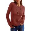 image:imageANRABESS Womens Long Sleeve Waffle Knit Shirts Casual Slim Fitted Crew Neck Thermal Tops Basic Tee 2026 Fall Trendy OutfitsBirck Red