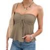image:imageANRABESS Womens Tube Top Summer Strapless Tie Front Ruched Peplum Flared Hem Cute Bandeau Halter Tops 2026 Vacation OutfitsKhaki
