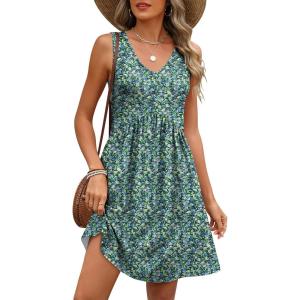image:imageANRABESS Dresses for Women Beach Vacation Clothes V Neck Sleeveless Loose Flowy ALine Dress Summer Casual Short SundressBlue Green Floral