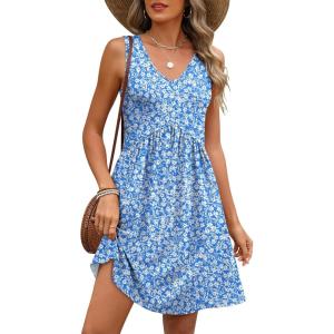 image:imageANRABESS Dresses for Women Beach Vacation Clothes V Neck Sleeveless Loose Flowy ALine Dress Summer Casual Short SundressBlue White Floral