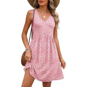 image:imageANRABESS Dresses for Women Beach Vacation Clothes V Neck Sleeveless Loose Flowy ALine Dress Summer Casual Short SundressPink Floral
