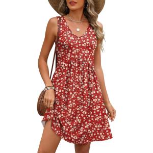 image:imageANRABESS Dresses for Women Beach Vacation Clothes V Neck Sleeveless Loose Flowy ALine Dress Summer Casual Short SundressRed Floral