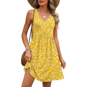 image:imageANRABESS Dresses for Women Beach Vacation Clothes V Neck Sleeveless Loose Flowy ALine Dress Summer Casual Short SundressYellow Floral