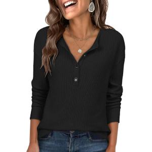 image:imageANRABESS Long Sleeve Shirts for Women Henley Tops Dressy Casual TShirts Blouses 2025 Fall Lightweight SweatersBlack