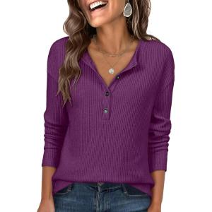 image:imageANRABESS Long Sleeve Shirts for Women Henley Tops Dressy Casual TShirts Blouses 2025 Fall Lightweight SweatersDeep Purple
