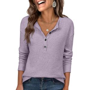 image:imageANRABESS Long Sleeve Shirts for Women Henley Tops Dressy Casual TShirts Blouses 2025 Fall Lightweight SweatersLight Purple
