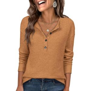image:imageANRABESS Long Sleeve Shirts for Women Henley Tops Dressy Casual TShirts Blouses 2025 Fall Lightweight SweatersRust Orange