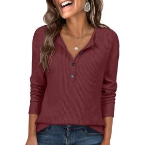 image:imageANRABESS Long Sleeve Shirts for Women Henley Tops Dressy Casual TShirts Blouses 2025 Fall Lightweight SweatersRust Red