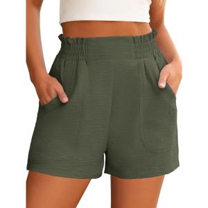 image:imageANRABESS Shorts for Women Summer Casual Elastic High Waisted Wide Leg Cute Dressy Beach Shorts 2026 Vacation Beach ClothesArmy Green