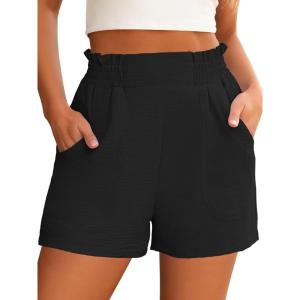 image:imageANRABESS Shorts for Women Summer Casual Elastic High Waisted Wide Leg Cute Dressy Beach Shorts 2026 Vacation Beach ClothesBlack