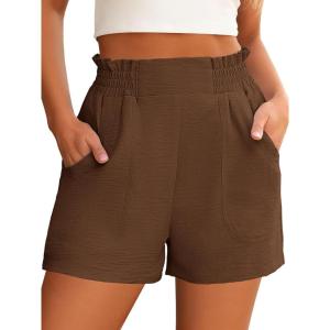 image:imageANRABESS Shorts for Women Summer Casual Elastic High Waisted Wide Leg Cute Dressy Beach Shorts 2026 Vacation Beach ClothesBrown Red