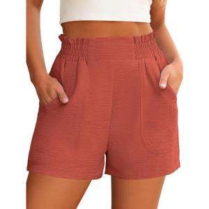 image:imageANRABESS Shorts for Women Summer Casual Elastic High Waisted Wide Leg Cute Dressy Beach Shorts 2026 Vacation Beach ClothesCoral