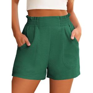 image:imageANRABESS Shorts for Women Summer Casual Elastic High Waisted Wide Leg Cute Dressy Beach Shorts 2026 Vacation Beach ClothesGreen