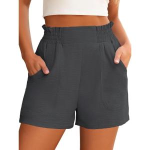 image:imageANRABESS Shorts for Women Summer Casual Elastic High Waisted Wide Leg Cute Dressy Beach Shorts 2026 Vacation Beach ClothesGrey