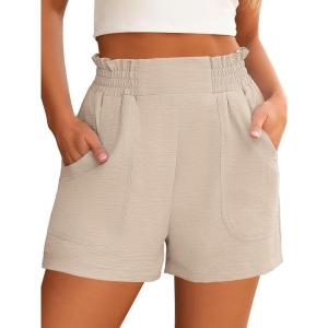 image:imageANRABESS Shorts for Women Summer Casual Elastic High Waisted Wide Leg Cute Dressy Beach Shorts 2026 Vacation Beach ClothesKhaki