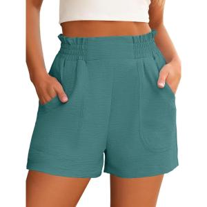 image:imageANRABESS Shorts for Women Summer Casual Elastic High Waisted Wide Leg Cute Dressy Beach Shorts 2026 Vacation Beach ClothesLake Green