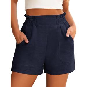 image:imageANRABESS Shorts for Women Summer Casual Elastic High Waisted Wide Leg Cute Dressy Beach Shorts 2026 Vacation Beach ClothesNavy