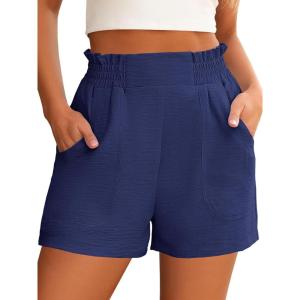 image:imageANRABESS Shorts for Women Summer Casual Elastic High Waisted Wide Leg Cute Dressy Beach Shorts 2026 Vacation Beach ClothesNavy Blue