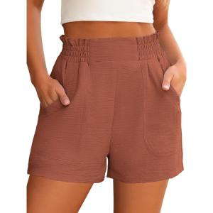 image:imageANRABESS Shorts for Women Summer Casual Elastic High Waisted Wide Leg Cute Dressy Beach Shorts 2026 Vacation Beach ClothesRust