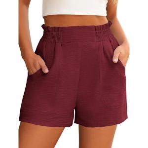 image:imageANRABESS Shorts for Women Summer Casual Elastic High Waisted Wide Leg Cute Dressy Beach Shorts 2026 Vacation Beach ClothesRust Maroon