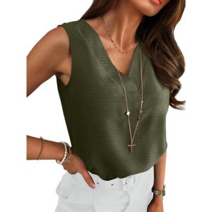 image:imageANRABESS Tank Top for Women Dressy Casual Business Work Blouses Sleeveless V Neck Textured Tops 2026 Spring Summer OutfitsArmy Green