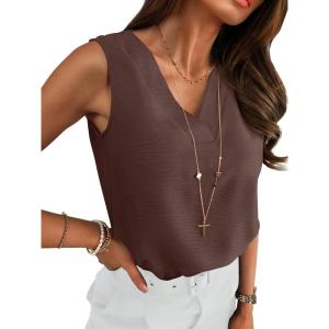 image:imageANRABESS Tank Top for Women Dressy Casual Business Work Blouses Sleeveless V Neck Textured Tops 2026 Spring Summer OutfitsBrown