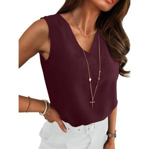 image:imageANRABESS Tank Top for Women Dressy Casual Business Work Blouses Sleeveless V Neck Textured Tops 2026 Spring Summer OutfitsBurgundy