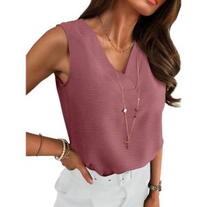 image:imageANRABESS Tank Top for Women Dressy Casual Business Work Blouses Sleeveless V Neck Textured Tops 2026 Spring Summer OutfitsDusty Rose