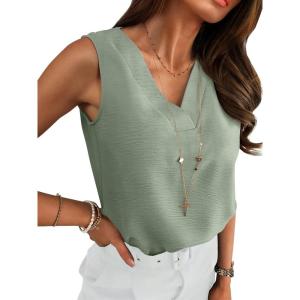 image:imageANRABESS Tank Top for Women Dressy Casual Business Work Blouses Sleeveless V Neck Textured Tops 2026 Spring Summer OutfitsLight Green