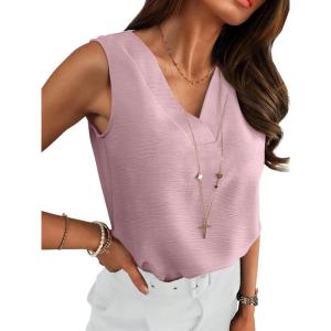 image:imageANRABESS Tank Top for Women Dressy Casual Business Work Blouses Sleeveless V Neck Textured Tops 2026 Spring Summer OutfitsLight Pink