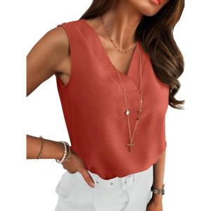 image:imageANRABESS Tank Top for Women Dressy Casual Business Work Blouses Sleeveless V Neck Textured Tops 2026 Spring Summer OutfitsOrange