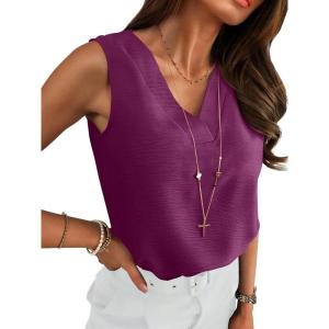 image:imageANRABESS Tank Top for Women Dressy Casual Business Work Blouses Sleeveless V Neck Textured Tops 2026 Spring Summer OutfitsPurple