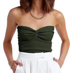 image:imageANRABESS Tube Top for Women Summer Strapless Bandeau Knit Twist Knot Corset Crop Basic Tank Tops 2026 Vacation Beach ClothesArmy Green