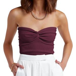 image:imageANRABESS Tube Top for Women Summer Strapless Bandeau Knit Twist Knot Corset Crop Basic Tank Tops 2026 Vacation Beach ClothesBurgundy