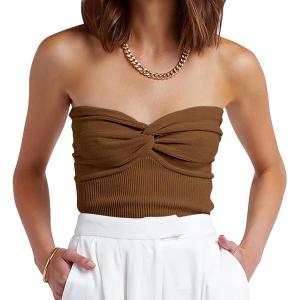 image:imageANRABESS Tube Top for Women Summer Strapless Bandeau Knit Twist Knot Corset Crop Basic Tank Tops 2026 Vacation Beach ClothesCaramel