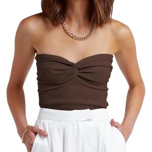 image:imageANRABESS Tube Top for Women Summer Strapless Bandeau Knit Twist Knot Corset Crop Basic Tank Tops 2026 Vacation Beach ClothesCoffee