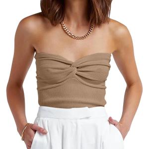 image:imageANRABESS Tube Top for Women Summer Strapless Bandeau Knit Twist Knot Corset Crop Basic Tank Tops 2026 Vacation Beach ClothesKhaki