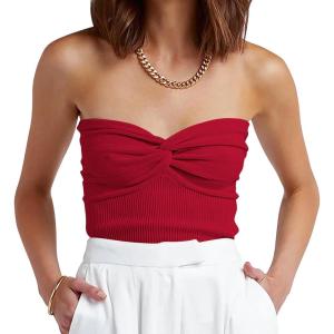 image:imageANRABESS Tube Top for Women Summer Strapless Bandeau Knit Twist Knot Corset Crop Basic Tank Tops 2026 Vacation Beach ClothesRed