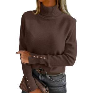 image:imageANRABESS Turtleneck Sweaters for Women Long Sleeve Dressy Casual Soft Knitted Button Pullover Tops 2025 Fall Winter ClothesChocola