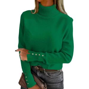 image:imageANRABESS Turtleneck Sweaters for Women Long Sleeve Dressy Casual Soft Knitted Button Pullover Tops 2025 Fall Winter ClothesGreen