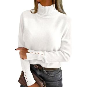 image:imageANRABESS Turtleneck Sweaters for Women Long Sleeve Dressy Casual Soft Knitted Button Pullover Tops 2025 Fall Winter ClothesWhite