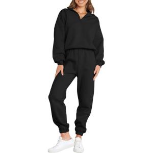 image:imageANRABESS Women 2 Piece Outfits Sweatsuit Oversized Half Zip Sweatshirt Jogger Sweatpants Tracksuit Lounge Set 2025 ClothesBlack