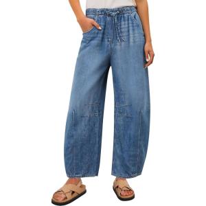 image:imageANRABESS Women Barrel Jeans High Waisted Wide Leg Drawstring Denim Pants Y2K Baggy Loose Fit Trouser Jeans with PocketsMedium Blue