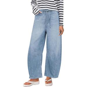 image:imageANRABESS Women Barrel Jeans High Waisted Wide Leg Drawstring Denim Pants Y2K Baggy Loose Fit Trouser Jeans with PocketsSky Blue