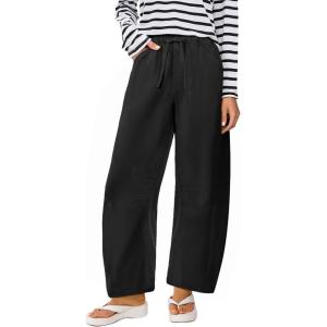 image:imageANRABESS Women Barrel Jeans High Waisted Wide Leg Drawstring Denim Pants Y2K Baggy Loose Fit Trouser Jeans with PocketsTrue Black
